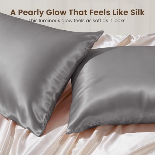 Image of THXSILK 100% Pure Mulberry Silk Pillowcase for Hair and Skin, 25 Momme 6A+ Grade Pure Silk Pillow Case Standard Size, Real Silk Pillowcase with Concealed Zipper(Grey, Standard)
