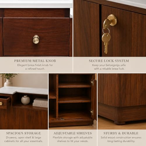 Image of The Attic Jalsa Bar Cabinet, Hard and Soft Drinks Bar Storage Cabinet, Wine Wisky Scotch, Round Bar for Home, Walnut Finish