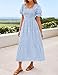 ZESICA Women's 2026 Bohemian Summer Plaid Square Neck Puff Sleeve Ruffle Flowy Beach Midi Dress LightBlue Small