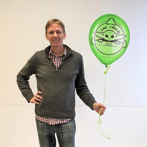 Image of Star Wars The Mandalorian Baby Yoda Latex Balloons - 12 inch (Pack Of 6) - Black & Green - Perfect For Parties & Celebrations