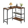 L Shaped Bar Table Bar Height Table Kitchen Bar Table with Wine Rack Glass Holder and Storage Shelf Industrial Style for Dining Room Living Room Pub Rustic Brown and Black TBT01BF