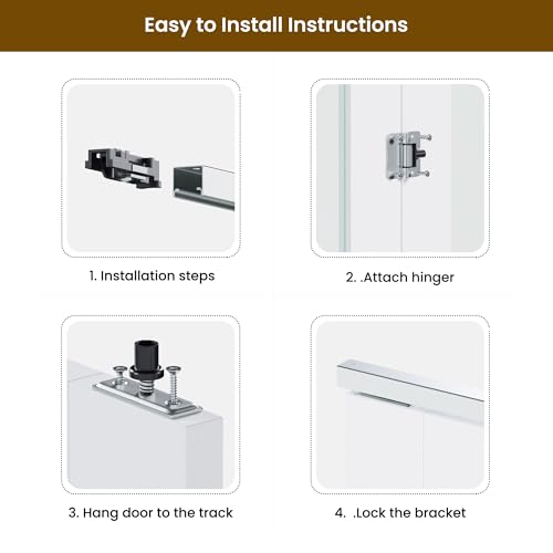 SMARTSTANDARD Bifold Door, for 28"x 80" Opening,Tempered Frosted Glass Closet Folding Barn Door with Hardware Kit, Water-Proof PVC Surface,Easy Install,White by SMARTSTANDARD - Image 7