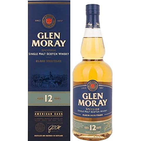 Glen Moray 12 Year Old single malt Scotch whisky 70cl 40% ABV, Speyside region whisky matured in ex-Bourbon casks. Distilled and matured in Elgin, Scotland Cover