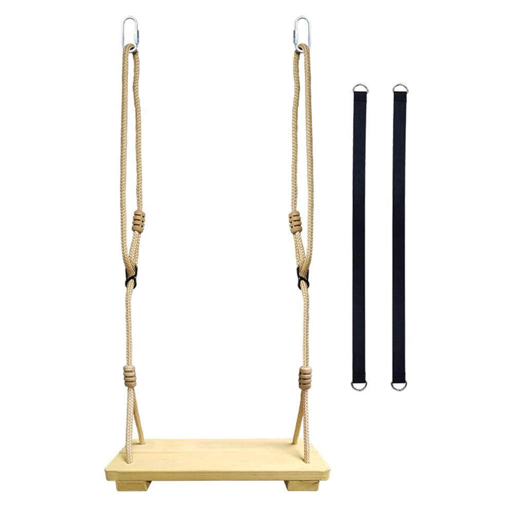 Wooden Adult Swing Seat, Outdoor Swing Set Accessories for Backyard, Height Adjustable Nylon Rope with Hanging Tree Straps Kit for Porch Patio Garden Playgroud
