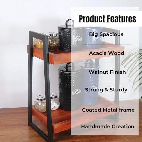 Image of Premium Linea Wooden Kitchen Organizer /Countertop Kitchen Storage Rack /Spice Rack /Shelf /Wooden Organizer /Living Room Organizer,Big(40 L x 26 W x 51 H Centimeters)