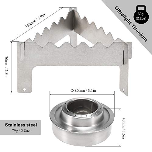 DECDEAL Suporte de panela de titânio dobrável ultraleve ao ar livre com mini fogão de álcool em aço