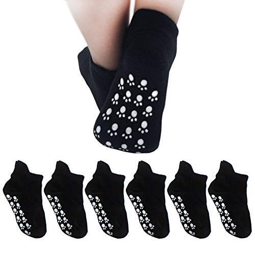 HonesBorn Cotton Stretch 6-Pack Anti Slip Socks, Non Skid Ankle Socks With Grips For Infants Toddler Boys Girls(Black,12-36 Months)