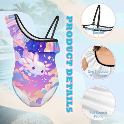 Image of Ladybug Swimsuits for Girls 5-14 One Piece Bathing Suit Kids One Ruffle Shoulder Beach Sport Swimwear
