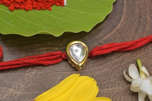 Image of Elegant Traditional Gold Plated /Rakhi Combo Of 1 Piece for Men and Women /brother /sister /bhabhi Kundan Stone combo set (Same as Shown In Image)