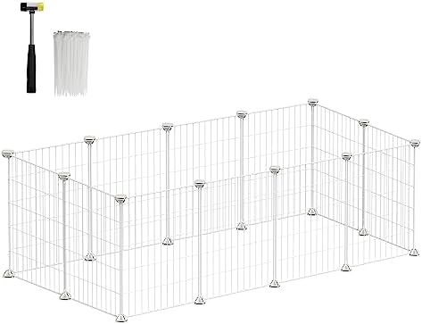 SONGMICS Freilauf, DIY-Kleintiergehege, Metallgitter, 123 x 63 x 41 cm | Kleintierkäfig, Welpenauslauf, Kaninchen, Meerschweinchen, Perlweiß, DAMION Kollektion LPI001W01