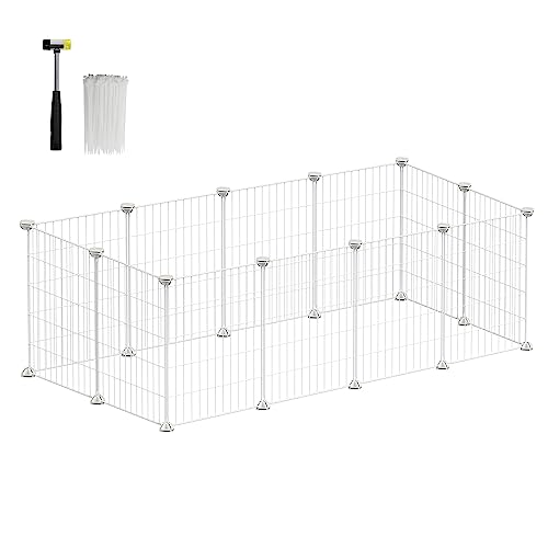 SONGMICS Pet Playpen, Small Animal Cage, Pet Fence with Cable Ties, DIY Metal Enclosure for Guinea Pigs, Hamsters, Rabbits, Hedgehogs, White ULPI001W01