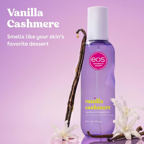 Image of eos Cashmere Body Mist, Vanilla Cashmere, soft musk, cozy caramel, hair mist, body spray for women, moisturizing, hyaluronic acid, body spray, vegan, cruelty-free, 6 fl oz