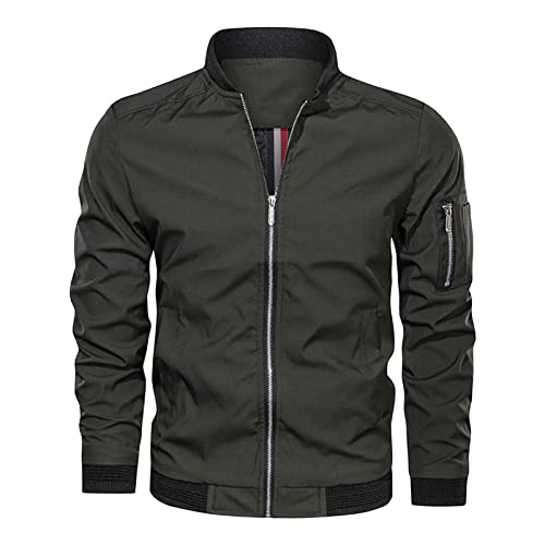 Maiyifu-GJ Men's Lightweight Flight Bomber Jacket Slim Fit Windproof Full Zip Softshell Coat Spring Breathable Windbreaker (Armygreen,X-Large)