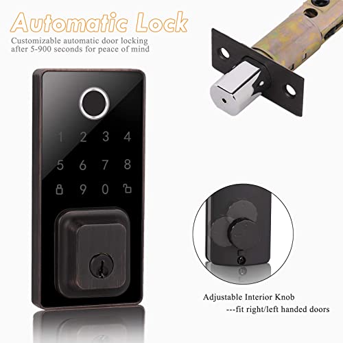 Probrico Keyless Entry Door Lock, Digital Electronic Single Cylinder Deadbolt, Security Smart Lock Touch Screen Keypad Fingerprint Scanner,Oil Rubbed Bronze, 1 Pack #TOP5