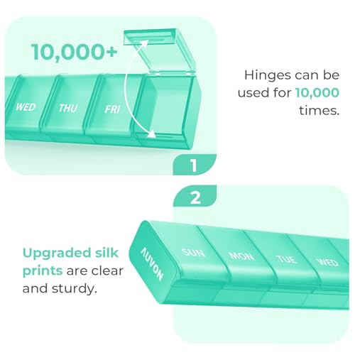 Image of AUVON Weekly Pill Organizer with Effortless Opening Design, Arthritis Friendly Pill Box, BPA-Free Pill Organizer 7 Day, Cute & Portable Pill Case for Vitamins, Supplements and Medications