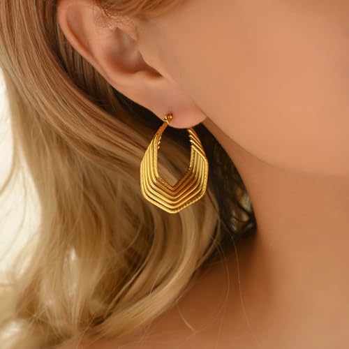 Gold Hoop Earrings for Women 18K Gold Plated Thick Hoop Earrings Trendy Chunky Earring Dainty Hypoallergenic Dangle Earring2