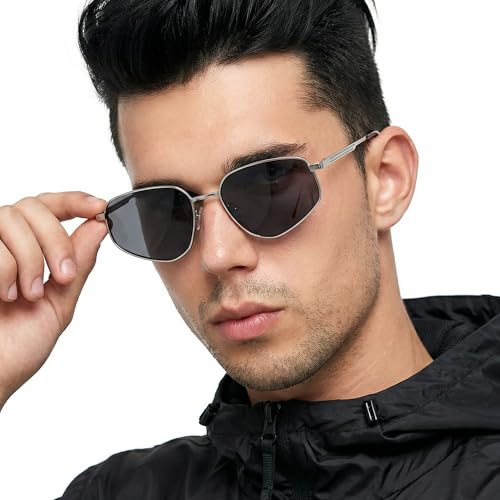 Image of Vincent Chase By Lenskart | Gunmetal Grey Solid Full Rim Hexagonal | Branded and Stylish Sunglasses | 100% UV Protected | Men & Women | Large | VC S17528