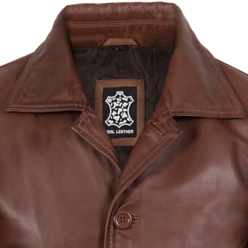 Image of fjackets Men's Leather Coat - Real Lambskin 3 /4 Length Long Jacket | Carcoat Style Outerwear