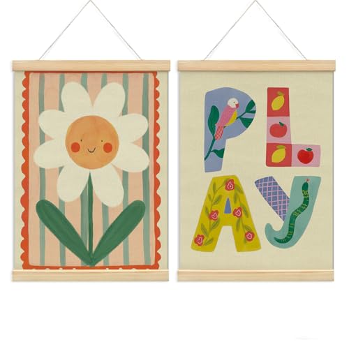 NaZaUK Playroom Wall Decor, Boho Kids Girl Nursery Wall Art,