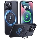 【2025最高傑作&定点360度回転】CASEKOO iPhone 15 Pro Max 用 ケース 超強磁力 米軍MIL規格 耐衝撃 高耐久性【横縦両立・角度調整】指紋防止/マット仕上げ/黄変防止/薄型半透明 ストラップホール付き ワイヤレス充電対応 アイフォン15pro max用 ケース（ブラック）