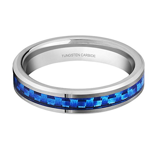 QUEENWISH Womens 4mm Tungsten Carbide Purple/Blue Carbon Fiber Inlay Wedding Bands Ring Comfort Fit Size 4-10 with Ring Box3