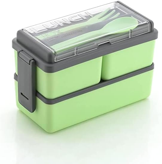 DOLMIL- 3 Compartment Lunch Box for Office Men and Lunch Box for Kids, Microwave Safe Lunch Boxes (Pack of 1, Green & Grey, Plastic), 1400 Milliliter