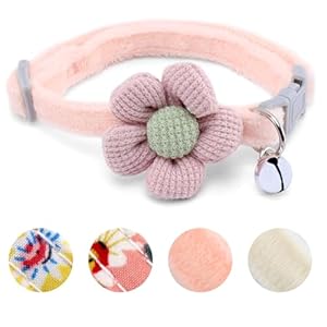 Dog Collar with Soft Cotton Flower，Adjustable Puppy Collar for Small Girl Dog，Fluffy Cute Dog Collar with Bell for Travel and Wedding, Light Pink
