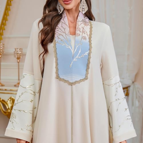 Bata con degradado para mujer con cuello alto y ribete de encaje dorado 7