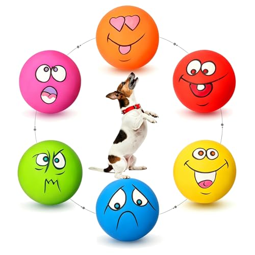 HOLYSTEED Jouet Chien Couineur, Jouet Petit Chien, Latex Jouets à Couinement pour Chiens, Balle Sourire 6 pièces