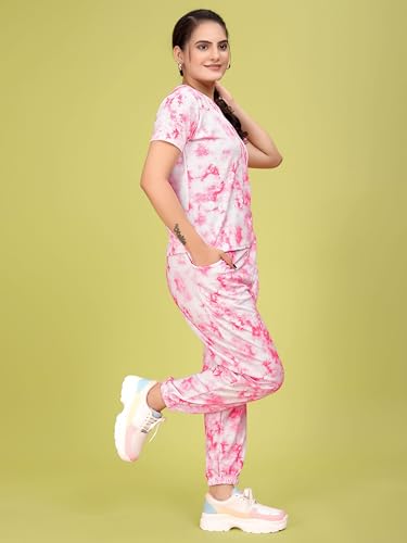 Image of Women's Printed Polyester Tracksuit Set, Lightweight Stretchable Tracksuit Suit and Gym Outfit with Side Pockets