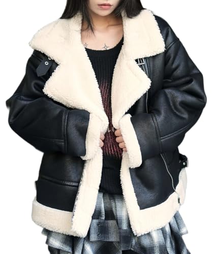 [ウィゴー] フェイクムートン ボアジャケット アウター 防寒 ゆったり オーバーサイズ ジャケット アウトドア 韓国 服 秋服 冬服 韓国 ギフト レディース F ブラック