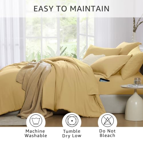 Image of Full Size Comforter Sets-7 Pieces Ultra Soft Bed in a Bag Full Bedding Sets | Prewashed All Season Comforter with Sheets, Pillow Shams & Pillowcases,Butter yellow