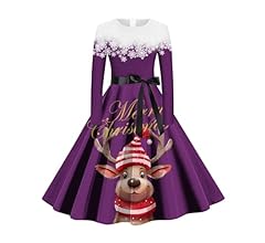 Weihnachtskleid Damen Mit Langarm - Festliches Partykleid Mit Weihnachtsmotiven