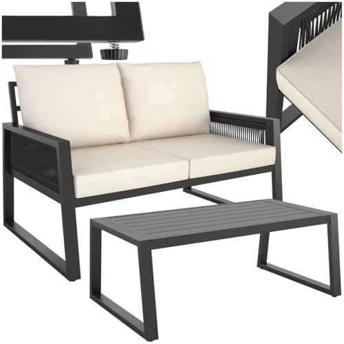 TecTake® Conjunto Muebles de Jardín Exterior de Aluminio, Altura Regulable, Mesa y Sillas de Terraza Resistentes a Intemperie, Cojines Extragruesos, Fundas Extraíbles - 1 Sofá y 1 Mesa