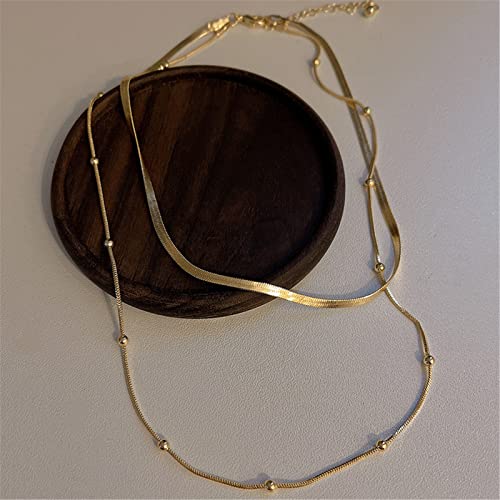 Punk Layered Flat Snake Bone Choker Necklace Set Multilayer Herringbone Paperclip Link Chain Stacking Collar Necklace For Women Girl Teen Retro Jewelry Birthday Gift-E Beads #TOP1