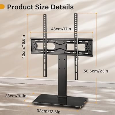 WKWKER Universal TV Stand for 27-65 inch LED LCD TV Swivel Table Top Television Stand with 30 Degree Height Adjustable TV Stand with Mount TV Base with Tempered Glass Base Max VESA 400x400mm