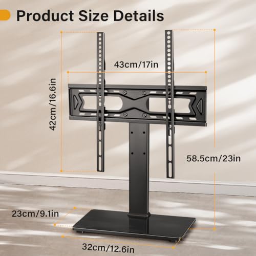 Image of WKWKER Universal TV Stand for 27-65 inch LED LCD TV Swivel Table Top Television Stand with 30 Degree Height Adjustable TV Stand with Mount TV Base with Tempered Glass Base Max VESA 400x400mm