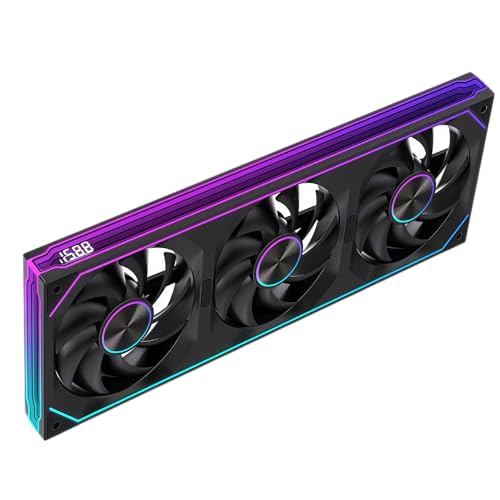 SPEAR SF360R PRO 360mm Triple Gaming Case Fans Black – 3x 120mm PWM 1800RPM – Infinity Mirror Frame with Digital Temperature Display – ARGB Reversal Airflow PC Cooling Kit (Black)