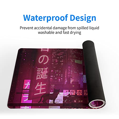 Purple Gaming Mouse Pad 31.5X11.8 Inch Japanese Desk Mat Big Purple Neon Sign Anime Mousepad Extended Large Non-Slip Rubber Base Waterproof Big Keyboard Mat With Stitched Edges For Gaming And Office #TOP3