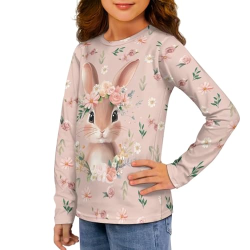 Image of Girls Long Sleeve Shirt with Cute Graphic Casual Pullover Tops 3-16Y