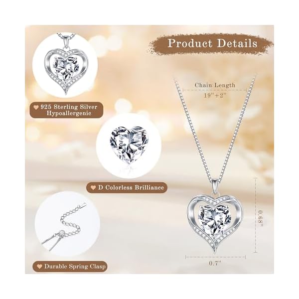 MOOSEA Moissanite Heart Pendant Necklaces for Women, 1-3ct D Color VVS1 925 Sterling Silver Anniversary Birthday Gifts for Women Wife Girlfriend Jewelry Moissanite Necklace - Image 6