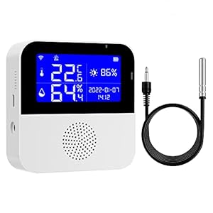 Frunimall WLAN thermometer, hygrometer voor binnen, kamerthermometer met lcd-scherm, achtergrondlicht, digitale thermometer aquarium met app, hygrometer, terrarium voor huis, kantoor, broeikas,