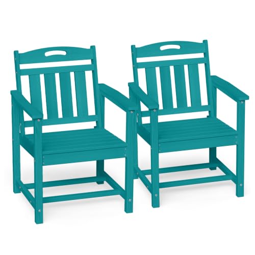 Image of Ciokea HDPE Outdoor Patio Dining Chairs Set of 2, All-Weather Porch Chair with Wide Seat, Durable Outdoor Furniture for Backyard, Garden, Lawn & Poolside, Lake Blue