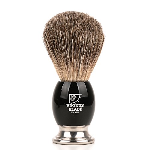 Luxury Shaving Brush For Men By Vikings Blade, Ultra Heavy Acrylic & 316L Steel Handle, Super Strong Knot Backbone, Minimal Shedding, Fast Lather, Extremely Smooth & Plush On Skin (Dark Stallion) #TOP6