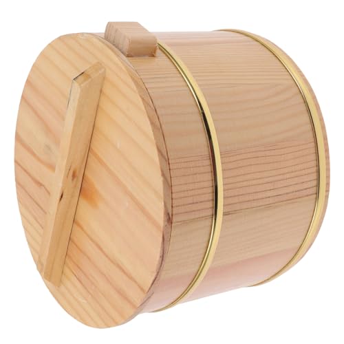 VICASKY 木製蒸しご飯バケツ 蓋付き天然木製ライスクッキングコンテナ ステンレス内胆付き 密閉保存可能 キッチン用多用途ご飯保存容器