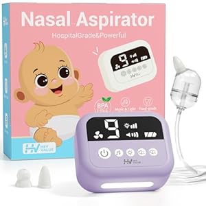 HEYVALUE Nasal Aspirator for Baby, Hospital Grade Nose Sucker with 9 Levels Suction, Night Light and Nursery Rhyme Soothing, Electric Nose Suction for Baby with Food-Grade Silicone Tips Purple