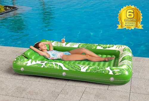 Image of Inflatable Tanning Pool Lounger Float - Jasonwell 4 in 1 Sun Tan Tub Sunbathing Pool Lounge Raft Floatie Toys Water Filled Tanning Bed Mat Pad for Adult Blow Up Kiddie Pools Kids Ball Pit (Green,XL)