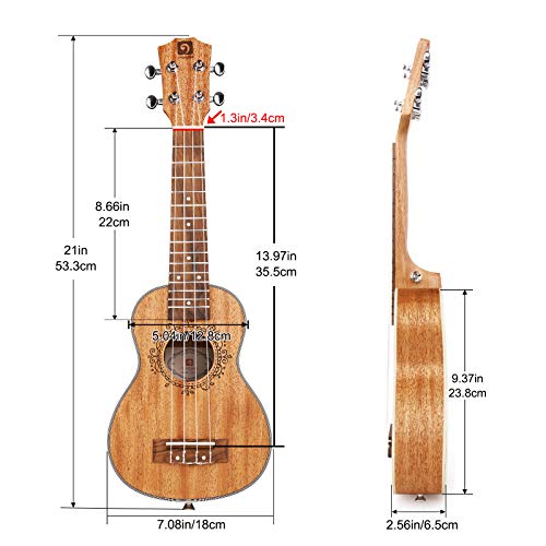 Image of Vangoa Soprano Ukulele Acoustic 21 Inch Mahogany Hawaii Guitar Uke Bundle with Study Instruction, Strings, Picks, Capo, Strap, Tuner for Kids Beginners Adults