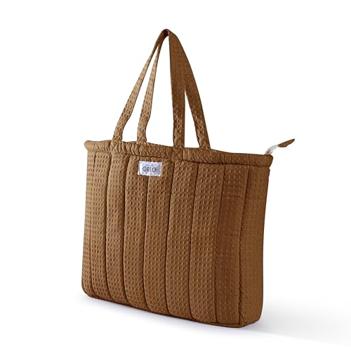 Image of Premium Cotton Waffle Quilted Tote Bag, Large Spacious Handbag for College, Office, Work, Travel, Shopping & Daily Use