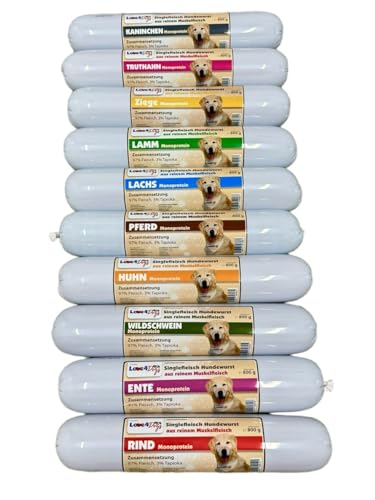 Love4Dogs Die Originale Hunde Trainingswurst 800g | schnittfest | Singlefleisch (aus 97% Muskelfleisch) | Monoprotein | Hypoallergen| Training, Snack und Leckerli | Wurst für Hund (Wildschwein)